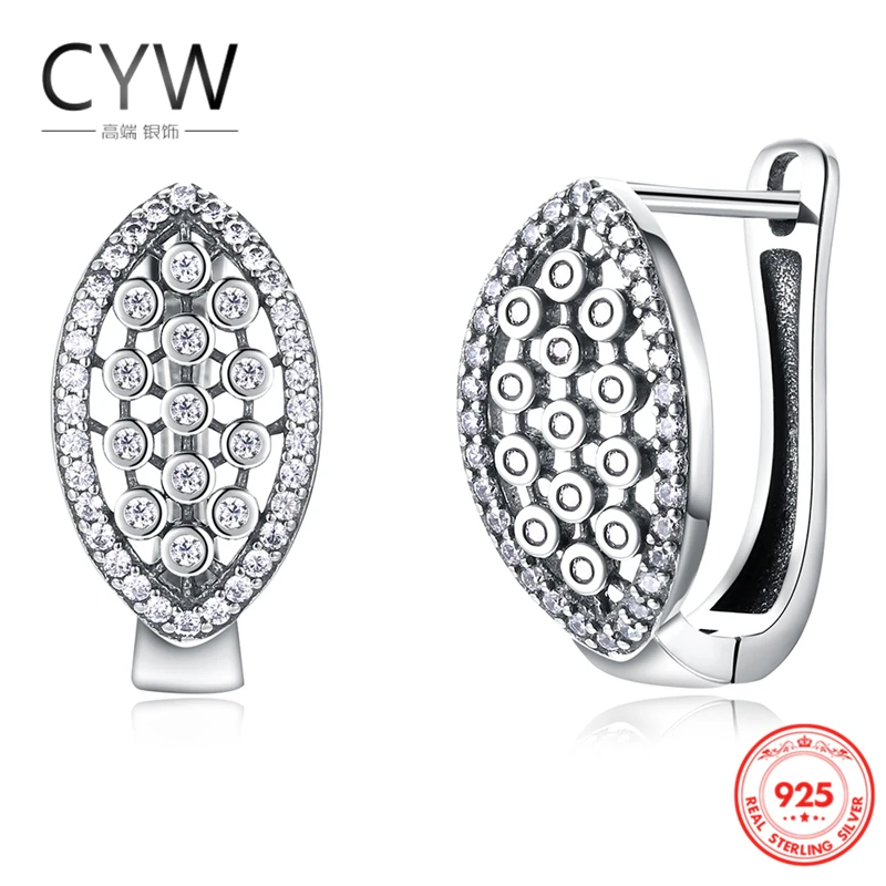 CYW Fine Jewelry Antique Thai Silver Hoops Earrings Oval Belly Leaf Cubic Zirconia Hoop for Women | Украшения и аксессуары