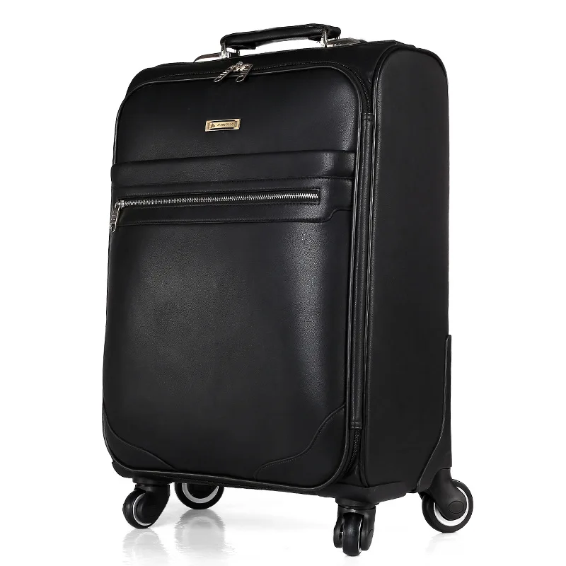 Letrend вращающийся багажник бизнес тележка мужские чемоданы колеса PU кожаная сумка 16 дюймов кабина дорожная сумка - Цвет: Черный