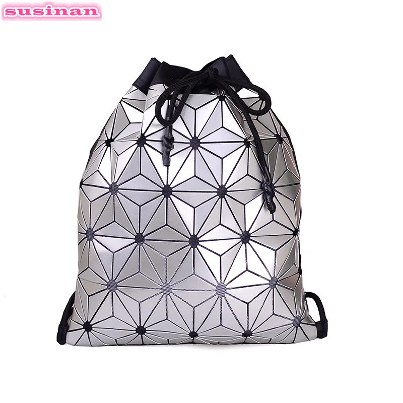 

women backpacks 2018 Luminous bag Women Geometry Diamond Tote Quilted Shoulder Bags Laser Plain Folding Drawstring backpack 5z