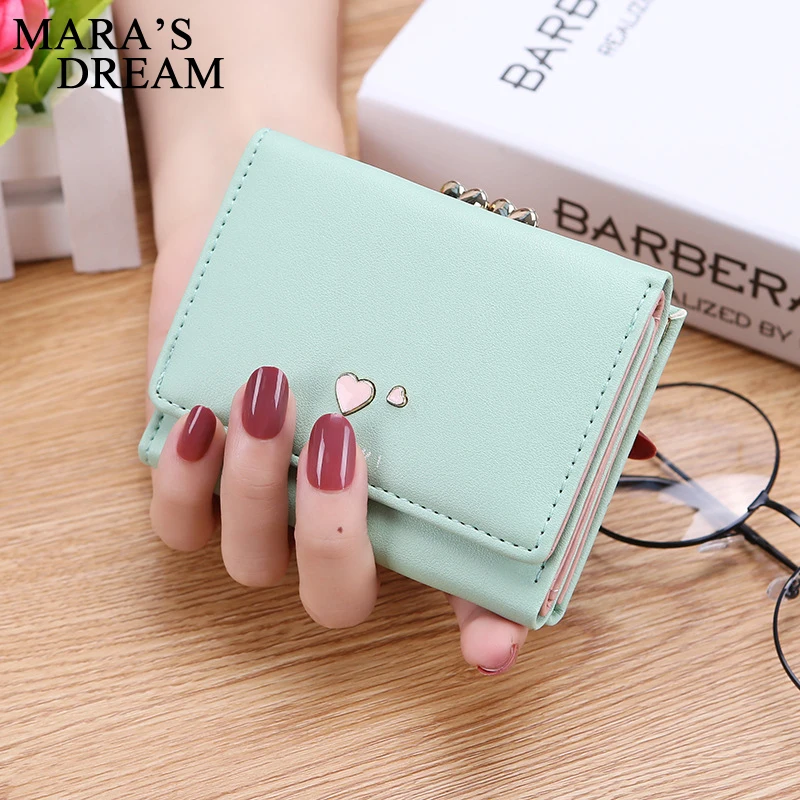 Mara's Dream 2018 PU Leather Bifold Women Wallets Heart Solid Color Short Desgin Female Women's Coin Purse Billfold Carteras Bag Mara's Dream 2018 PU Leather Bifold Women Wallets Heart Solid Color Short Desgin Female Women's Coin Purse Billfold Carteras Bag
