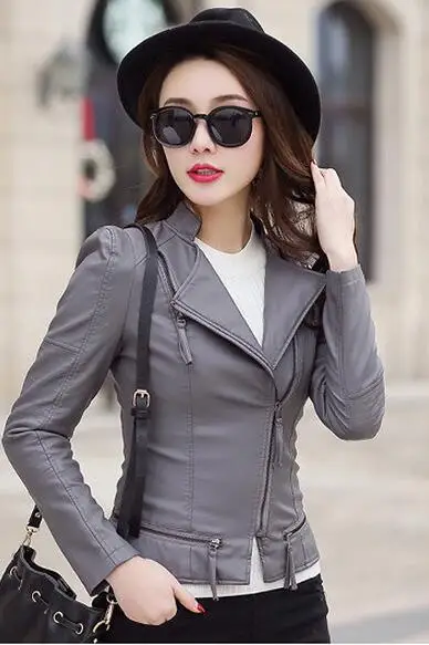 2019 Spring Autumn Women Motorcycle Faux PU Leather
