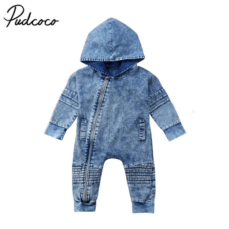

Denim Newborn Kids Baby Boy Girl Clothes Long Sleeve Zipper Hooded Long Romper Jumpsuit Playsuit Fashion Outfits Clothes 0-3T