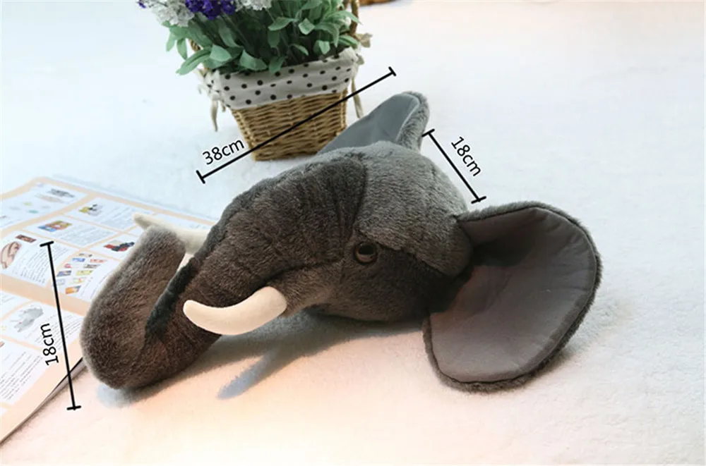 animals elephant fox deer head plush toys home decoration 01