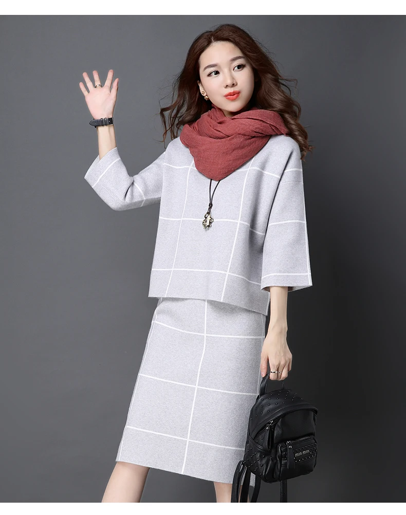 Women Knit 2 Piece Sets Autumn Winter Casual Long Sleeve