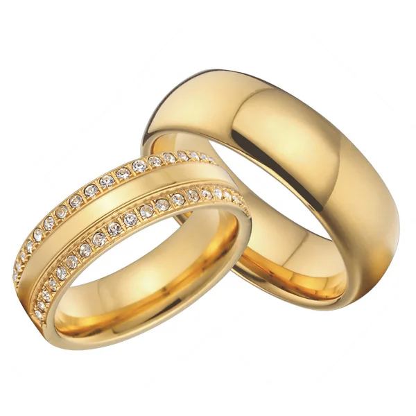 Роскошные кубические циркония Alliance Золото Цвет Титан Сталь украшения для влюбленных обручальные кольца обещания наборы 1 пара