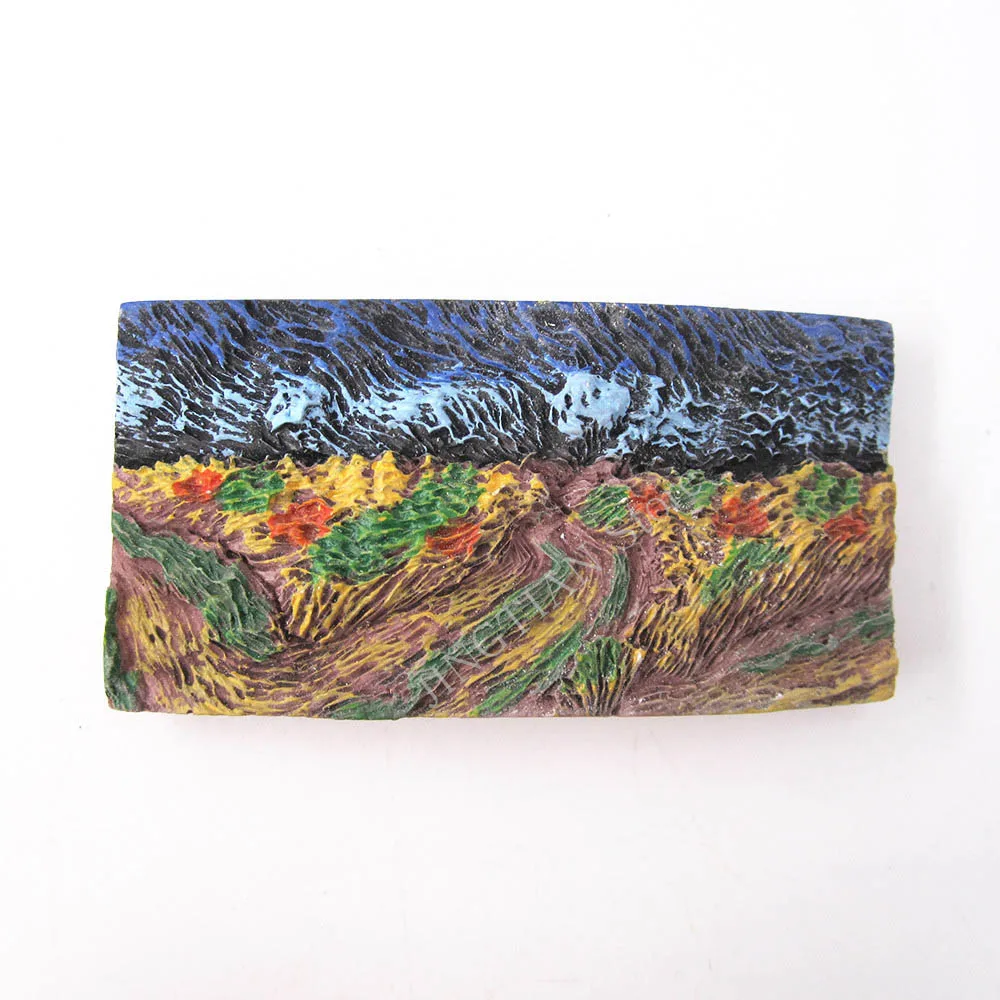 Van Gogh Hand Painted 3D Resin Fridge Magnet Sticker Netherlands Japan Countries City Cute Tourism Souvenir Home Decor Craft Gif - Цвет: Wheat Field