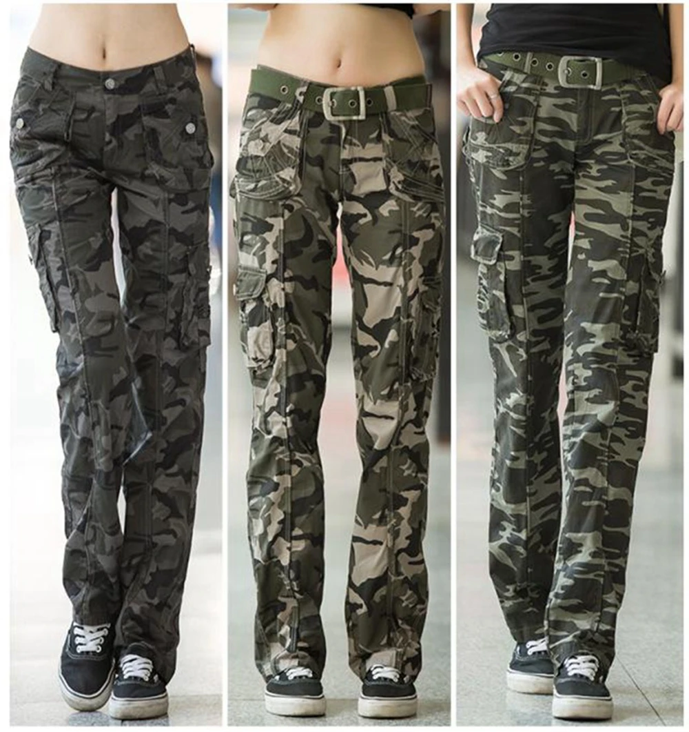 Koop Vrouwen Kleding casual cargo broek rechte broek vrouwelijke Camouflage militaire broek multi pocket zomer overalls