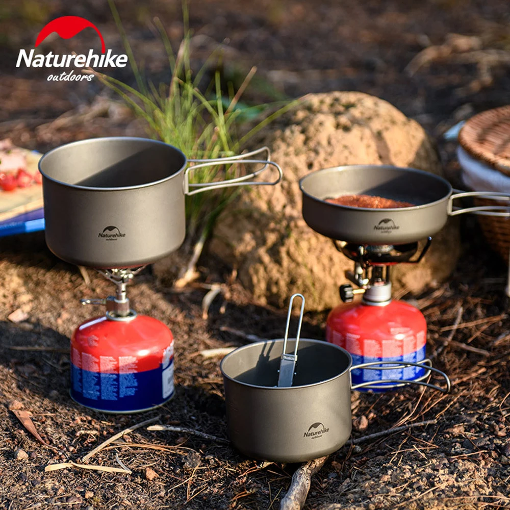 

Naturehike Outdoor Titanium Pot Pan Lightweight Titanium Cookware Camping Pincic Cooker Pot Camping Picnic Tableware Frying Pan