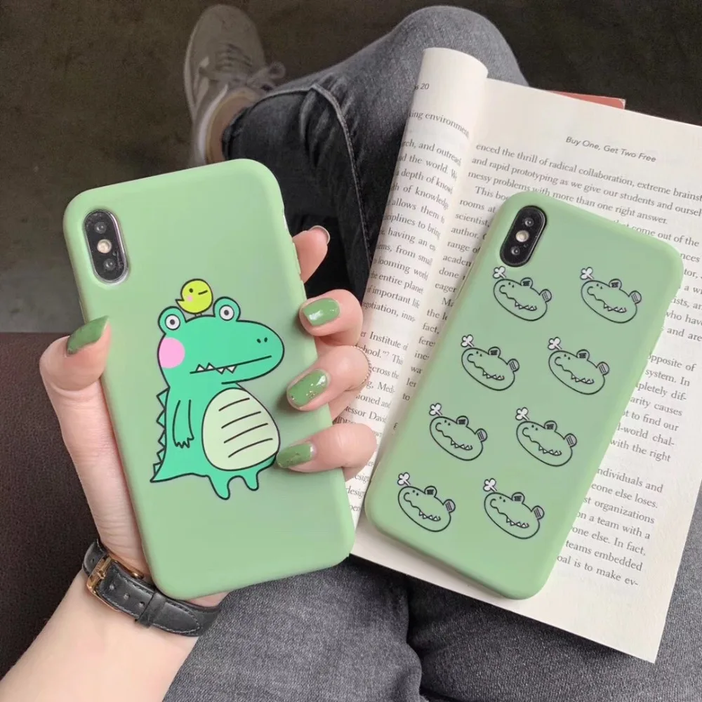 

Matte phone cases for iphone X XR XS XS Max Cartoon crocodile Soft TPU case For iphone 6 6s 7 8 plus back cover