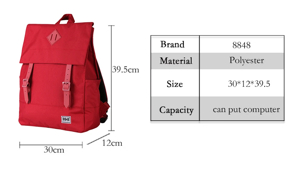8848 Водонепроницаемая Большая вместительная 15,6 дюймовая сумка для ноутбука, женский рюкзак, красные рюкзаки для девочек, школьные сумки, Mochila Masculina 173-002-021