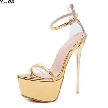 

Europe new wild Metallic transparent PCV gold black high heel Women sandals Open Toes sandals shoes