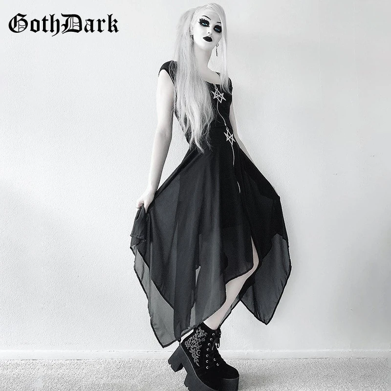 Женская длинная сетчатая юбка Goth Dark черная готическая на молнии асимметричная