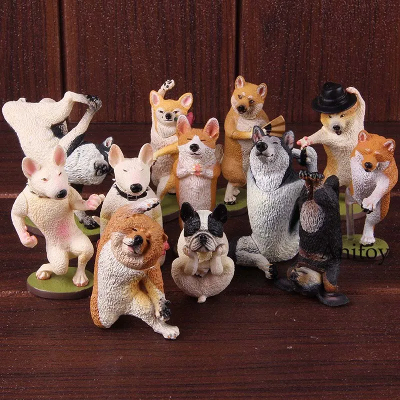 

Dance Dancing Dog Yoga Dog Animal Life Bull Terrier Welsh Corgi Pembroke Siberian Husky Action Figure Model Toy 6pcs/set