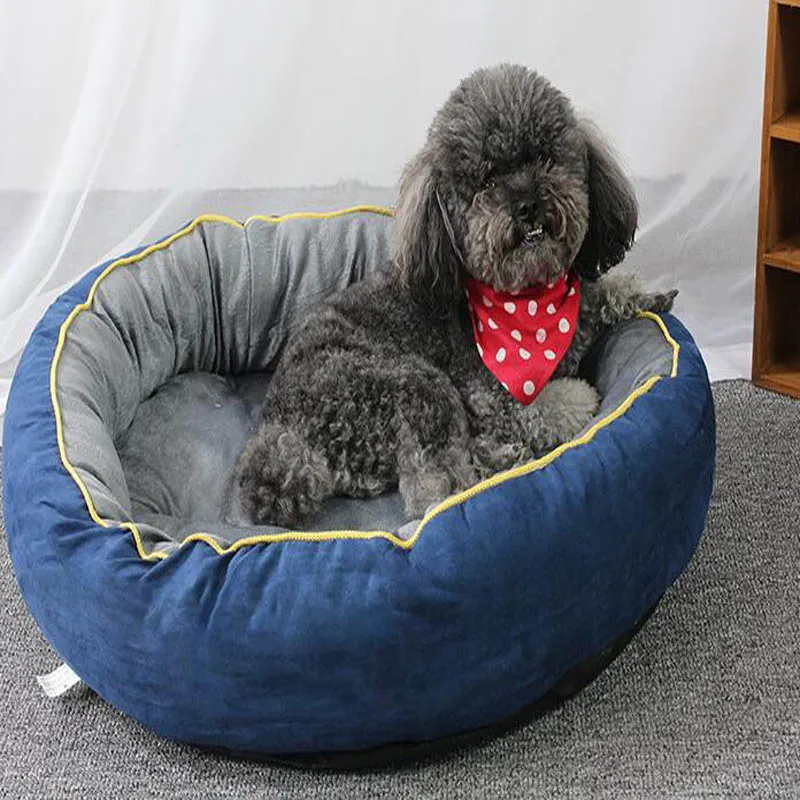 Замшевая ткань круглая кровать для собаки кошачий домик со съемным матрасом водонепроницаемый Противоскользящий нижний щенок подстилка
