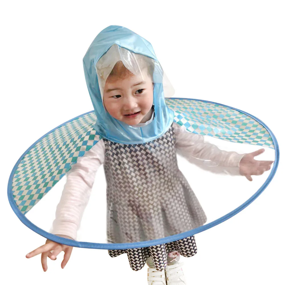Складной Милый дождевик НЛО детский зонтик шляпа волшебный плащ свободные руки Открытый водонепроницаемый анти-влажный дождевик - Цвет: Blue