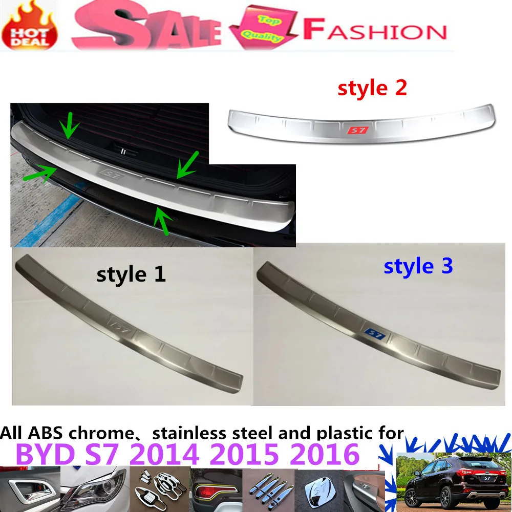 Car Styling Hot cover Stainless Steel outside Rear Bumper Protector trim plate pedal threshold 1pcs For BYD S7 2014 2015 2016 for porsche cayenne 2015 stainless steel outer rear bumper foot plate trim 1pcs car styling