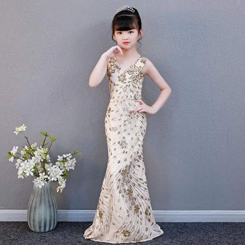 

High-end Mermaid Princess Dress Lace Sequined Kids Pageant Gown Birthday Party Evening Dress Modis Kids Clothes Vestidos Y1436