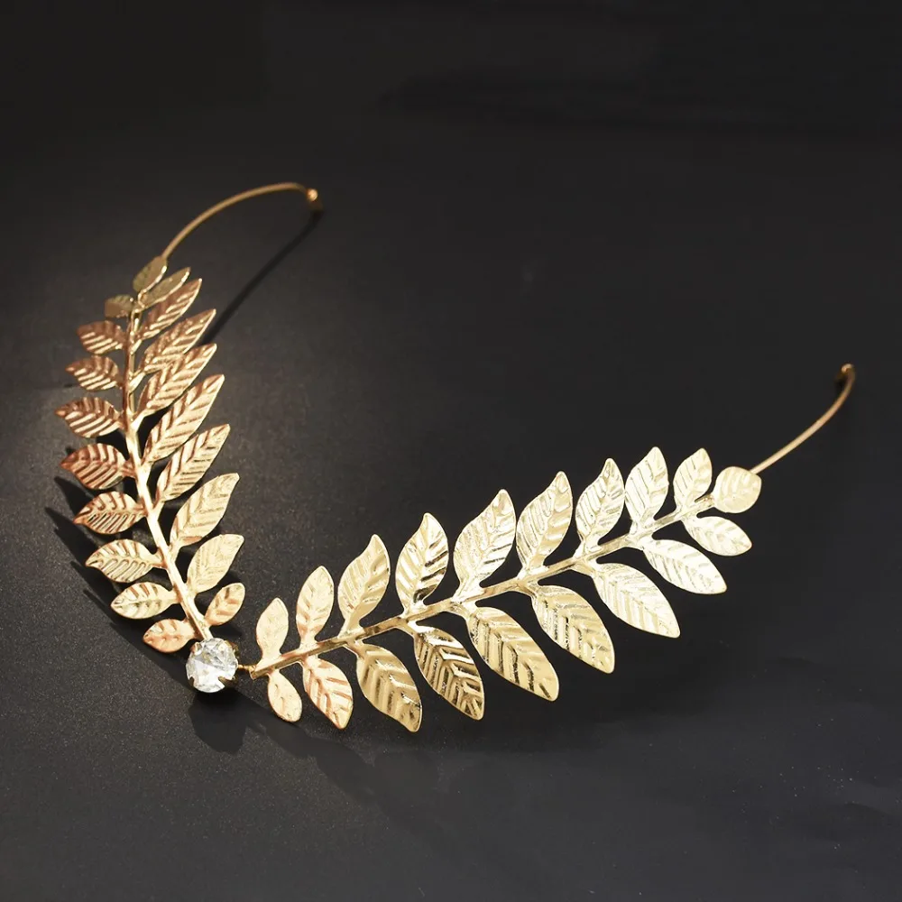 

Greek Gold Metal Leaf V Back Hold Headband Crystal Girls Headpiece Crown Jewelry For Bridal Wedding Hair Accessories Headdress