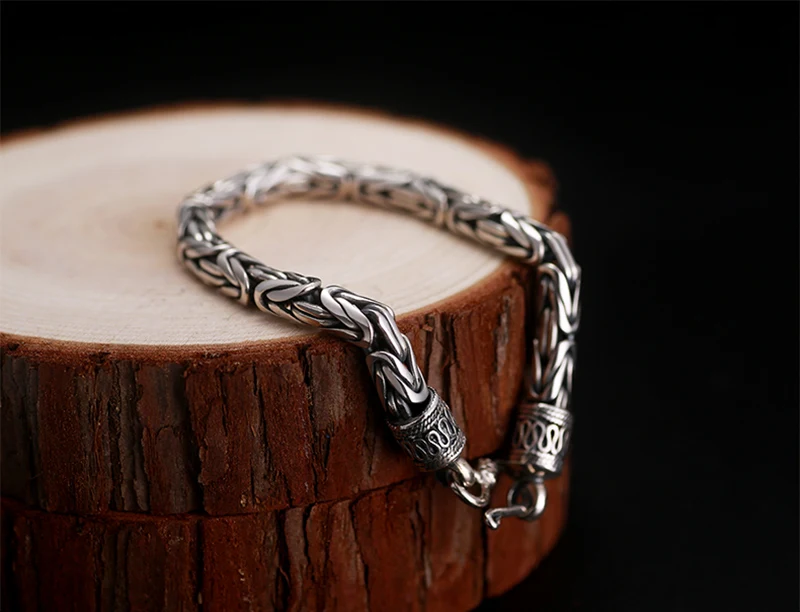 Real Solid Pure 925 Sterling Silver Peace Lines Bracelet 2 Size for Lovers Corsair Jewelleries Vintage Punk Thai Silver Men Lady