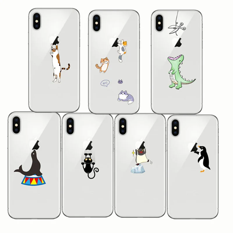 

Soft silica gel Phone Cases Cute Animals Spoof Crocodile Cat Panda Penguin Soft Silicon Case Cover for IPhone 7 6 6S 8 Plus XS