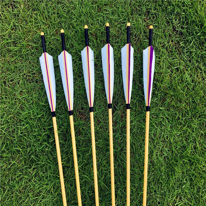 

CDRIC 6 pk handmade real white and purple feathers wooden arrows for shooting