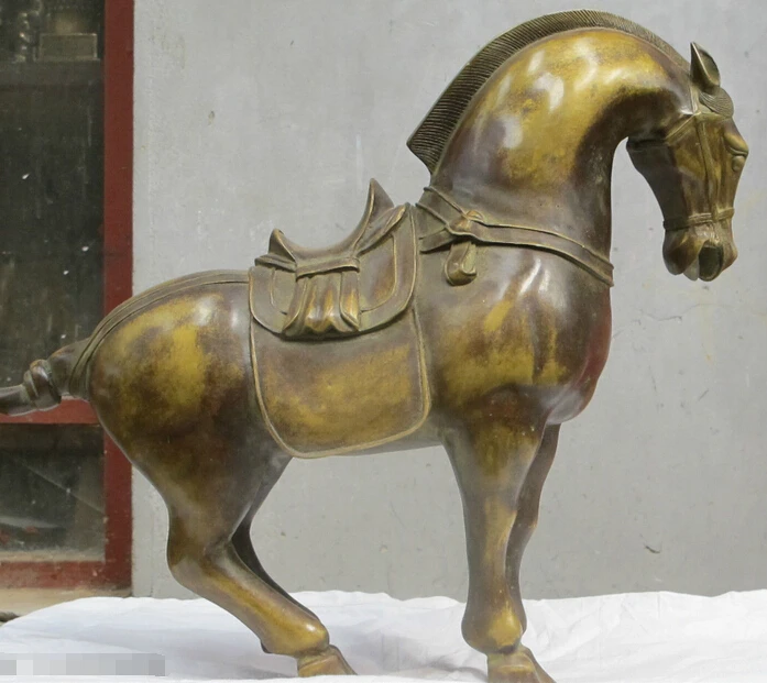 SUIRONG 409+++19"China vintage Bronze copper engrave Tang Horse animal