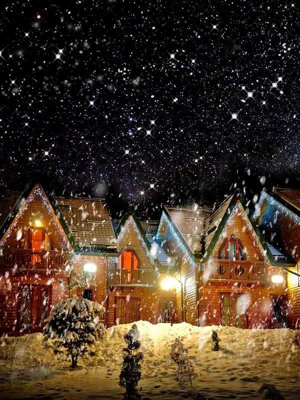 New Year Christmas House Village Backgrounds Vinyl cloth