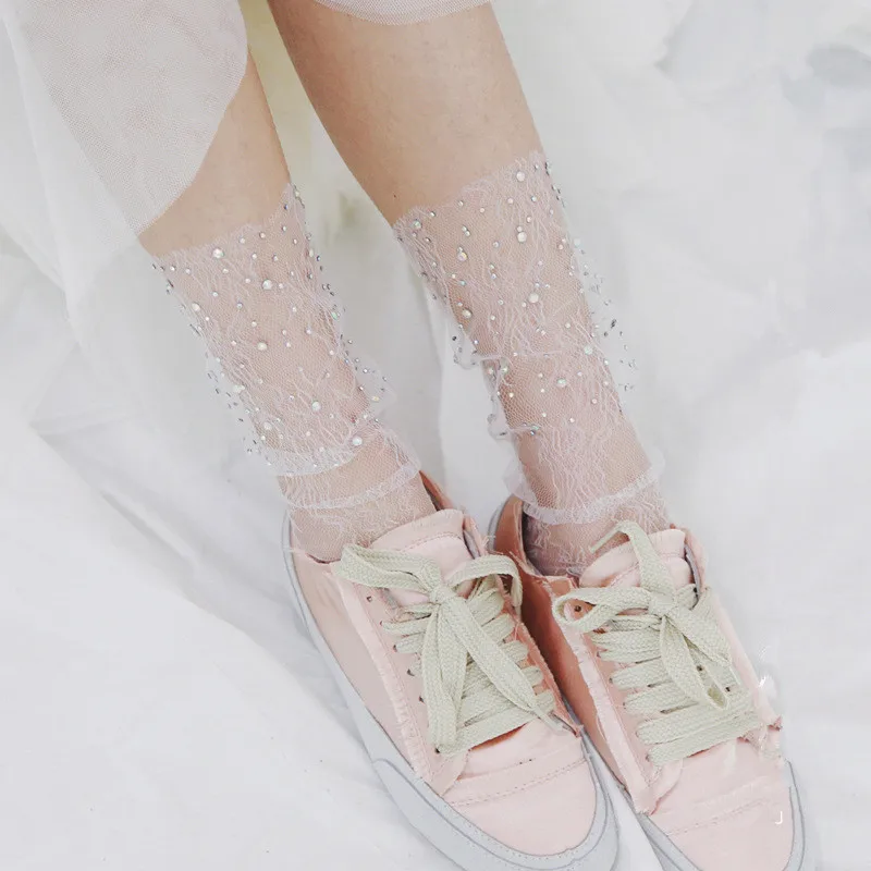 Женские летние прозрачные носки сетчатые со стразами|socks women|women summer sockswomens sheer socks |