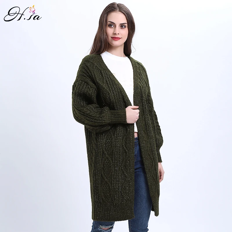 H SA 2017 Women Knitted Cardigans and Poncho Latern Sleeve Open Stitch Long Sweater Cardigans V neck Loose Oversized Cardigan