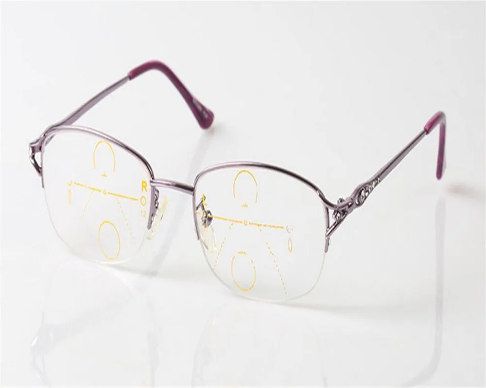 Women Elegant Fashion Alloy Half Rim Multi focal Progressive Optical
