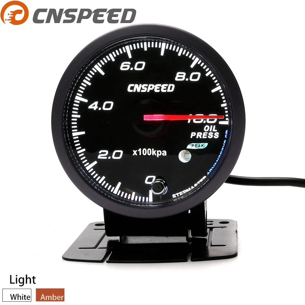 Cnspeed 60 мм черный масло для лица манометр желтый/белый свет 0-10 бар датчик давления масла с пиком Функция YC101176 - изображение