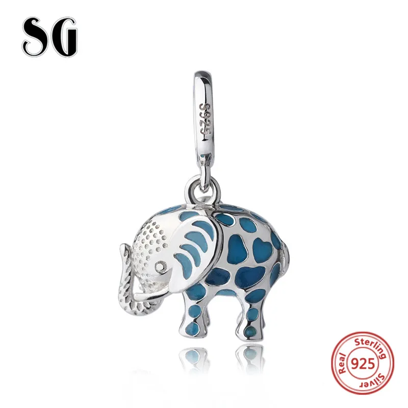 Fit authentic pandora charms Bracelet silver 925 cute glowing elephant pendant beads with enamel diy jewelry making women Gifts