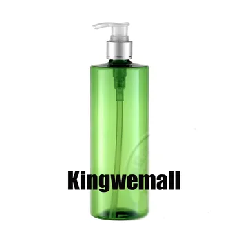 

500ml 300pc/lot empty cosmetic refillable plastic PET bottles for body cream ,round green silver lotion pump bottle