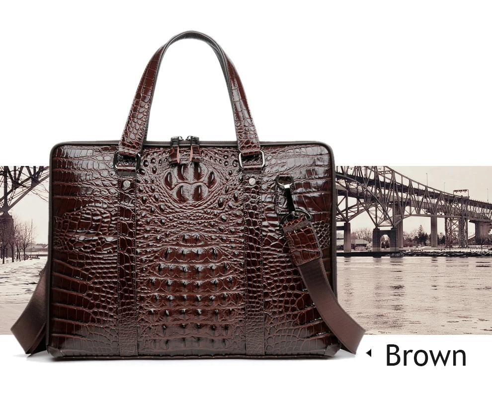 PURANI человек крокодил портфели пояса из натуральной кожи для мужчин сумка известный бренд модные сумки для ноутбука для 14 дюймов тетрадь