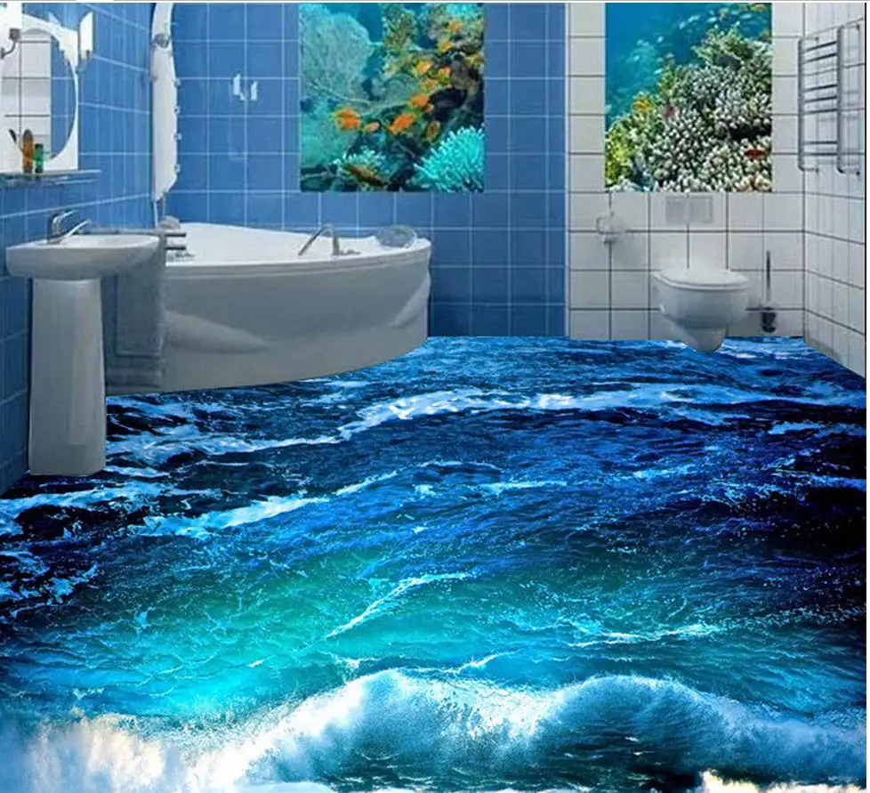 Beach floor murals in wall stickers ocean beach PVC waterproof floor