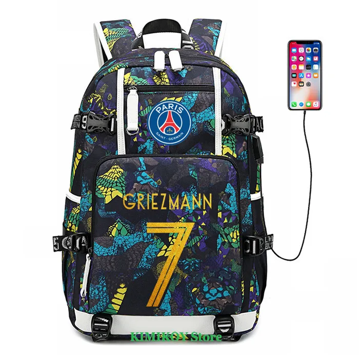 Футболист MBAPPE Neymar GRIEZMANN рюкзак 7 школьные сумки usb зарядка ноутбук Водонепроницаемый путешествия холст сумки большой емкости - Цвет: GRIEZMANN2