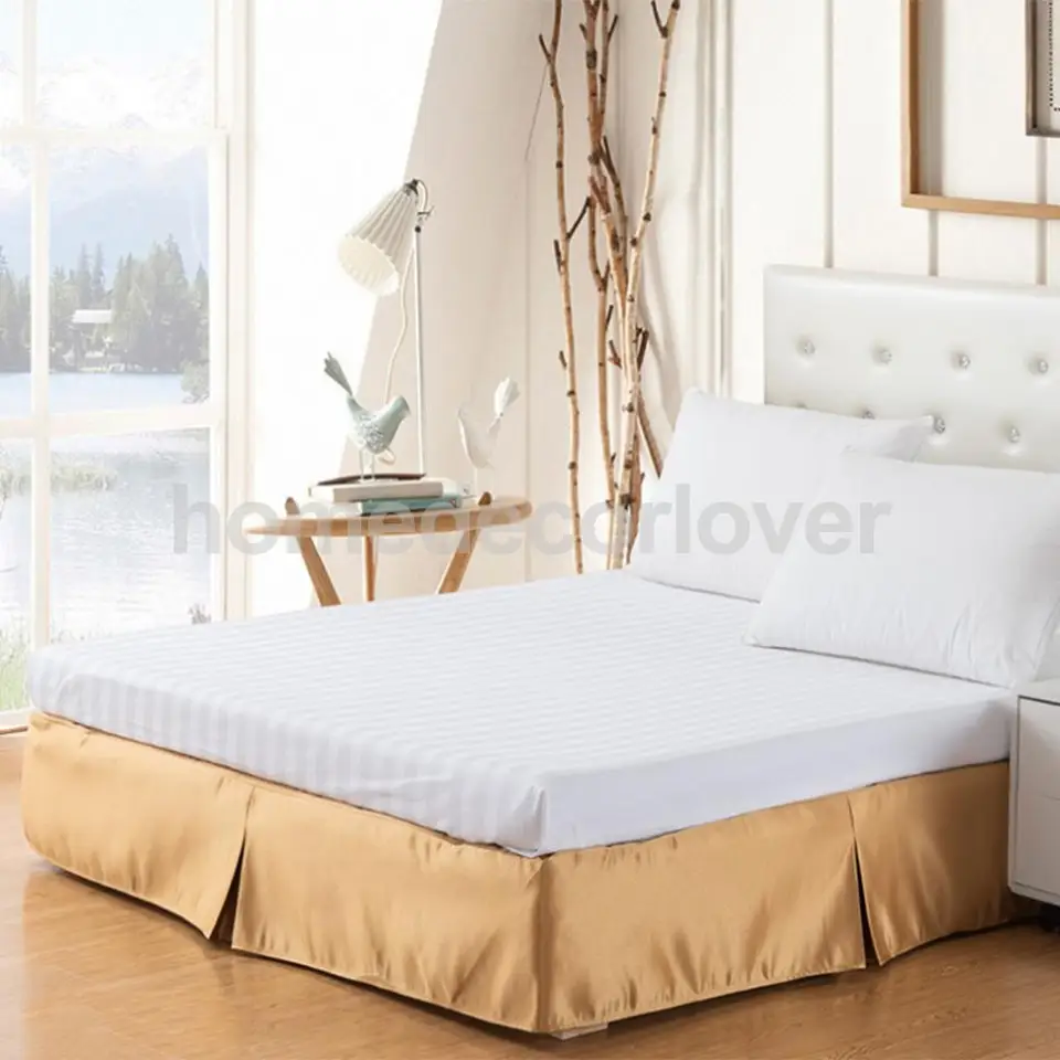 Polycotton Fitted Valance Sheet For Bed With 16 Bed Skirt Beige 180x200cm Home Garden Bedding