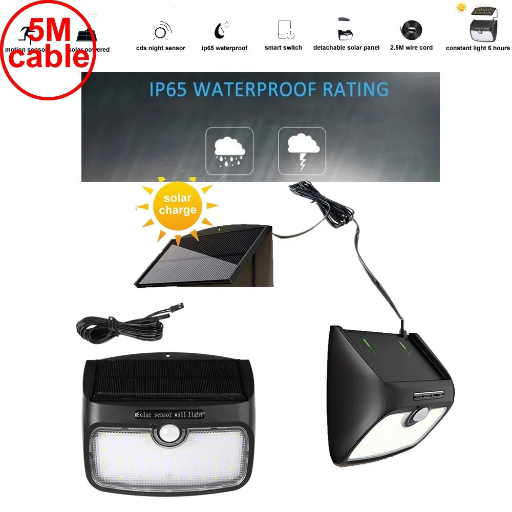 

new 48 leds solar powered Light led wall lamp split panel motion radar 3 mode dimmable for security emergency patio street patio
