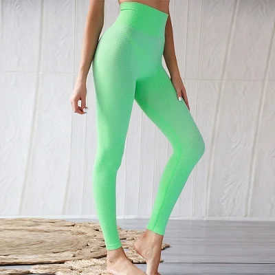 Женские Бесшовные легинсы для фитнеса, спортивные трикотажные леггинсы с высокой талией, спортивные штаны с эффектом пуш-ап, женские обтягивающие штаны с высокой эластичностью - Цвет: Green