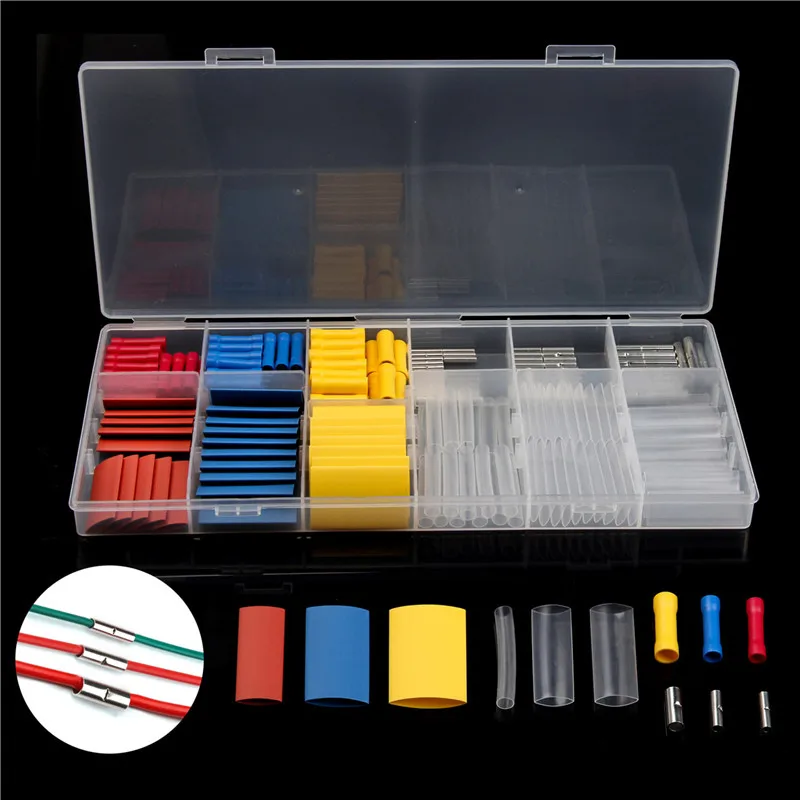 

198Pcs Insulated Electrical Wire Butt Crimp Terminals Connectors Set Waterproof Heat Shrink Tube 2:1 Wrap Wire Cable Sleeves Kit