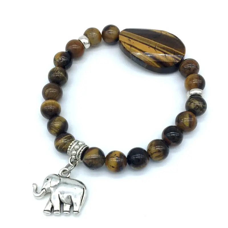 

Fashion Stone Beads Bracelet Tiger Eye Bead Jewelry Elephant Charm Bangle Elastic Gift of African Style Drop Shipping