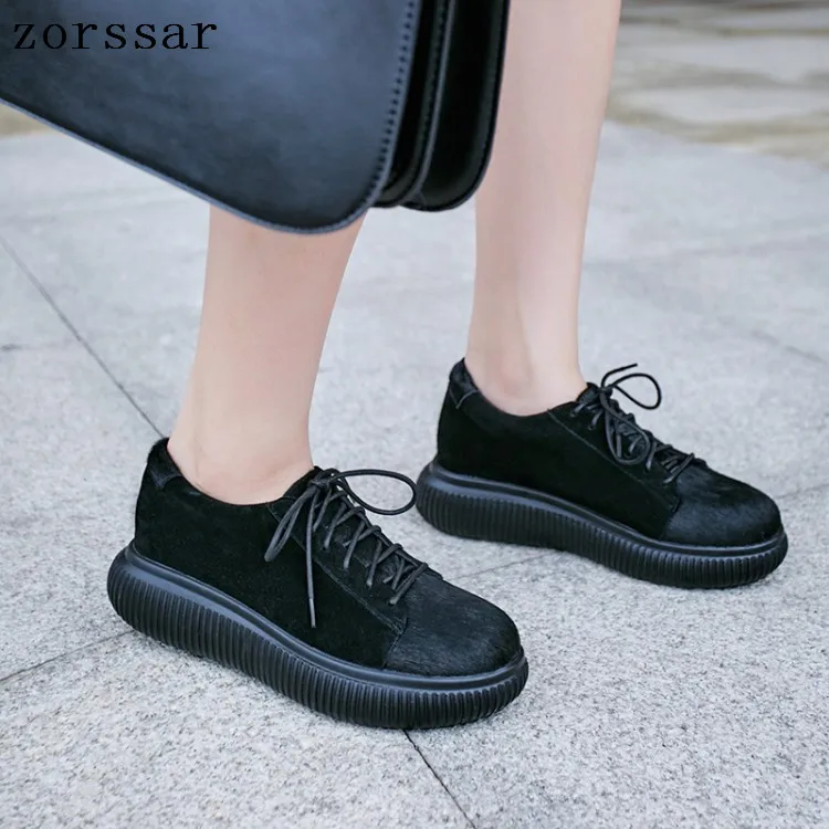

Zorssar 2019 Autumn women flats leather suede platform sneakers women shoes ladies casual lace up flats creepers moccasins