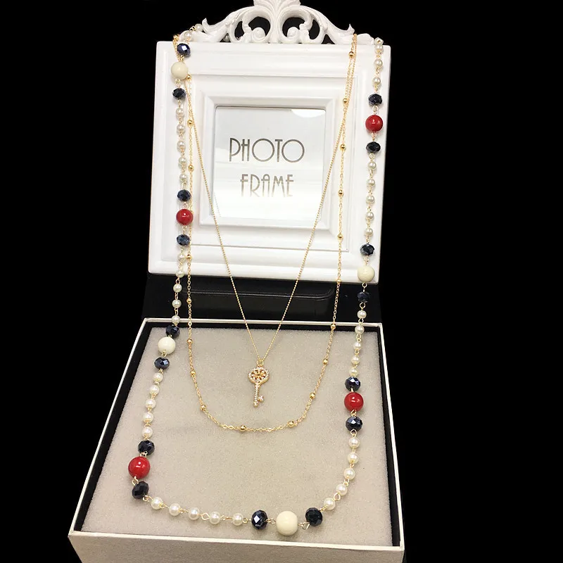 N17 цветной шейный ключ от известного бренда Collier Femme ювелирный свитер с жемчугом