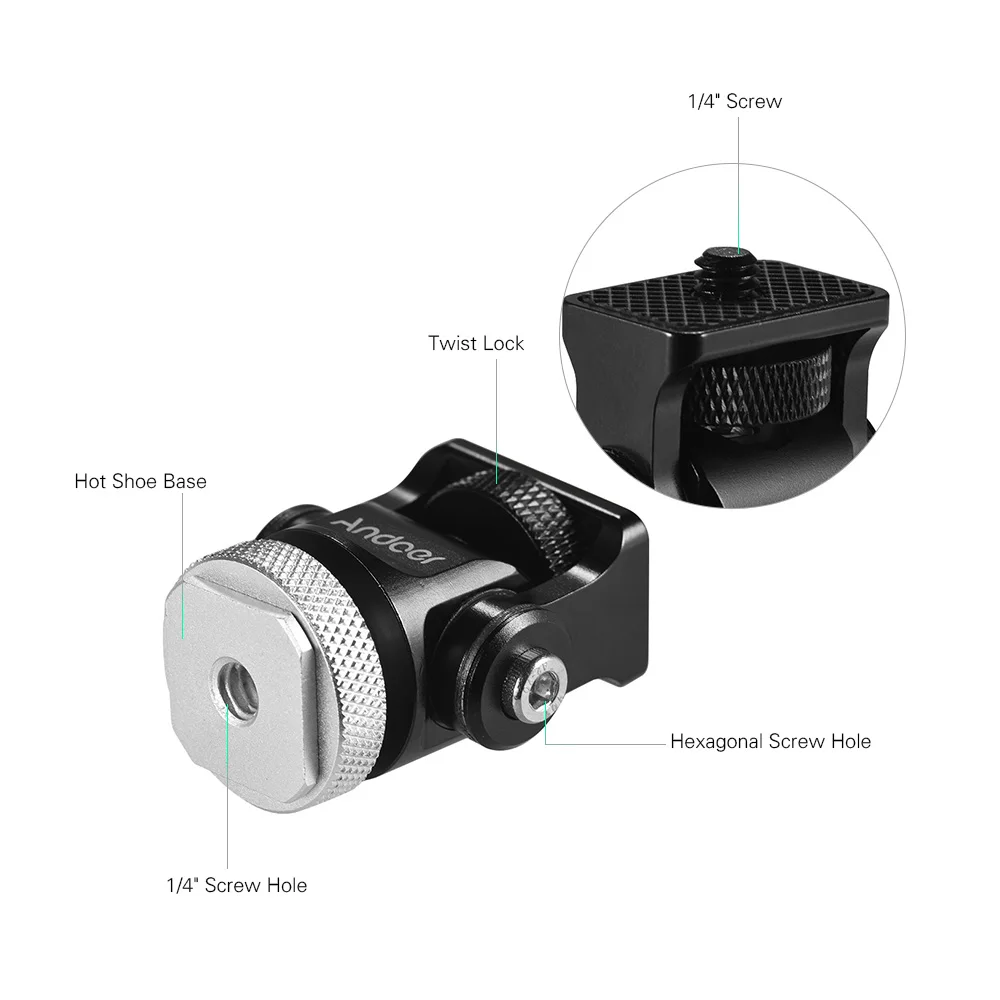 Andoer 180 ° поворотный мини шаровой головкой Горячий башмак вспышки адаптер с гаечным ключом для DSLR камеры микрофон видео монитор штатив