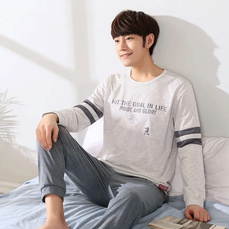 

New Style Men's Pajamas Autumn Long Sleeve Knit Cotton Spring And Autumn Men's Clothing Autumn And Winter Men's Cotton Pajama Se