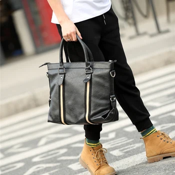 

Men Briefcase 2019 New Fashion Striped Leather Bag Men Shoulder Bag Messenger Bags Causal Handbag Laptop Briefcase Male