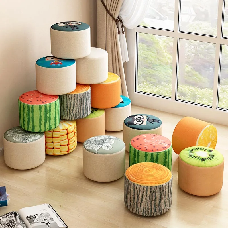 

Fashion creative bench Household fruit stools Solid wood sofa stool Bedroom Living Room fabric stool Home Furniture