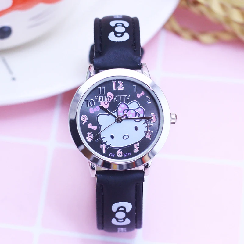 

2018 Hello Kitty Cartoon Watches Kid Girls Leather Straps Wristwatch Children Hellokitty Quartz Watch Cute Clock Montre Enfant
