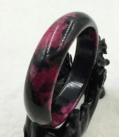 

free shipping 13359 Chinese Natural Black Lavender Peach Nephrite Jade & Gems Bracelet Bangle