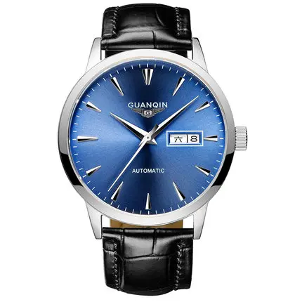 Мужские часы GUANQIN мужские s часы лучший бренд класса люкс Япония Движение Мужские t механические часы нержавеющая сталь Кожаный ремешок наручные часы - Цвет: White Blue Leather